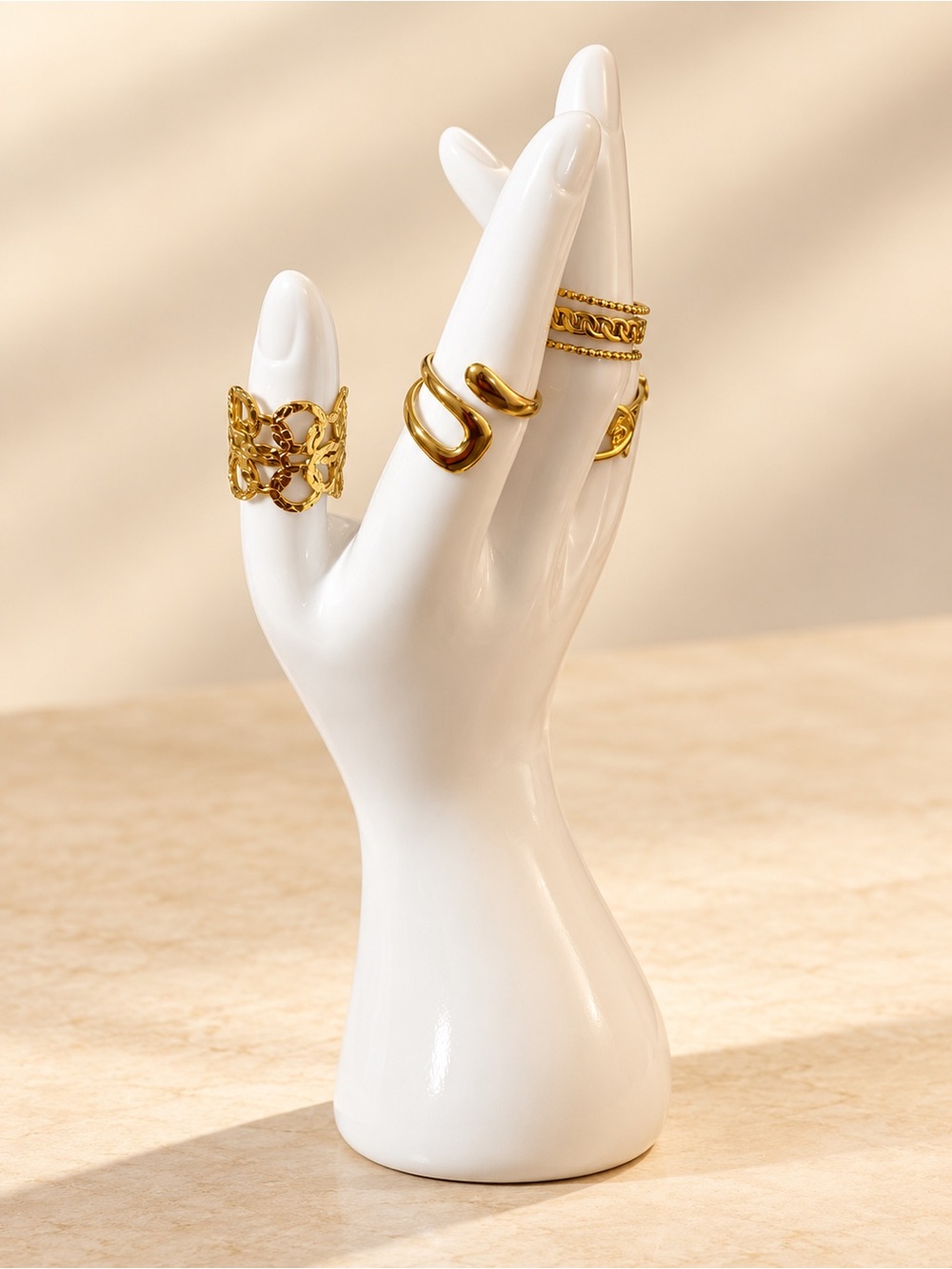 Gold Butterfly & Mix-Texture Stackable Ring Set - Gold - Picture 3 of 4